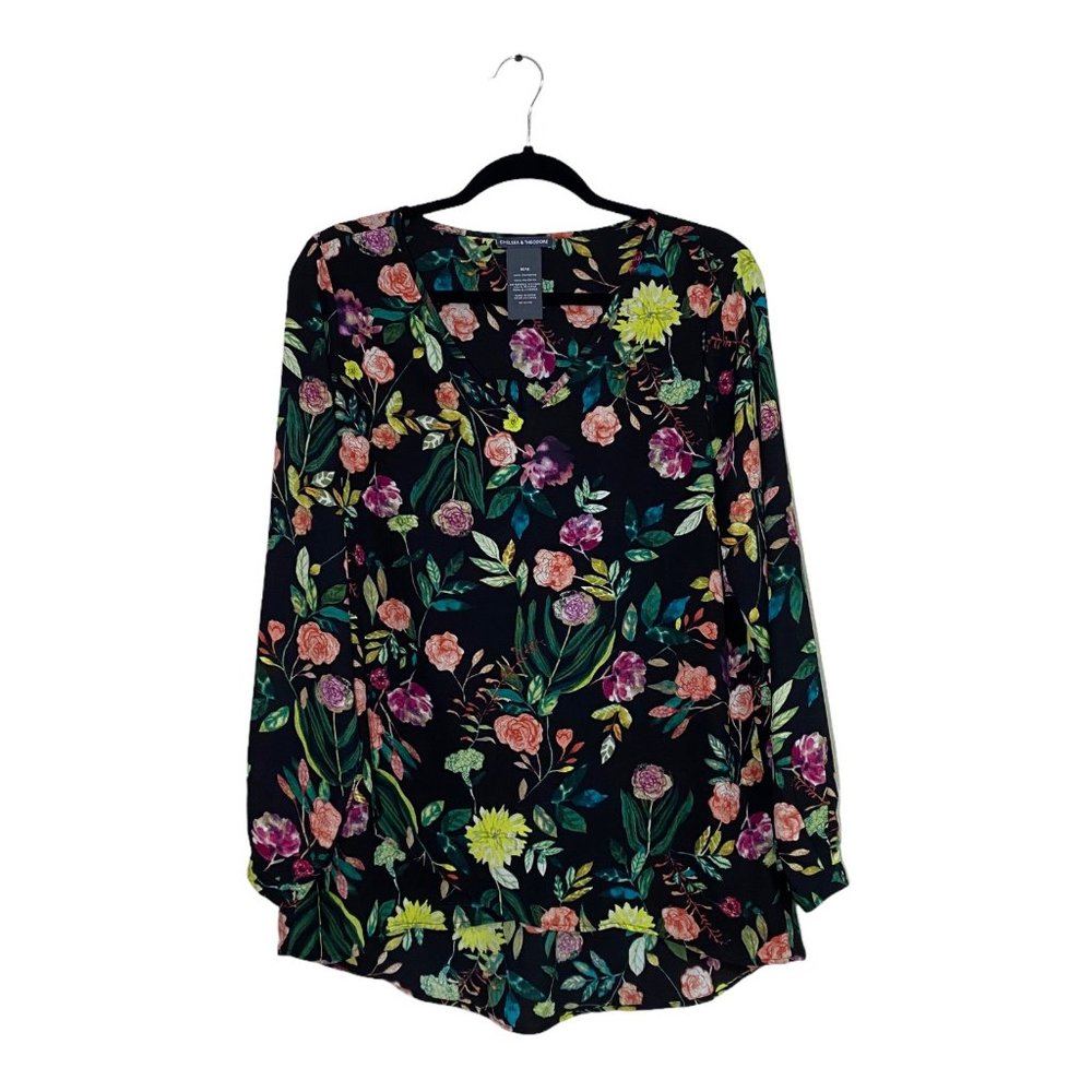 Chelsea and Theodore Top Black Multi Pattern Floral